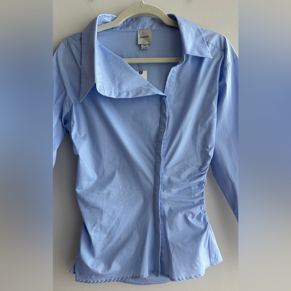 Maeve Asymmetrical Buttondown Shirt, Women’s Sky Blue Blouse, Size XXS - Picture 6 of 16